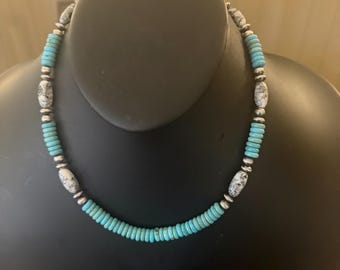 Sterling silver  turquoise wb turquoise bead necklace 18 inch