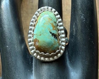 Vintage Old Pawn Navajo Sterling Silver Green Turquoise Ring Size
