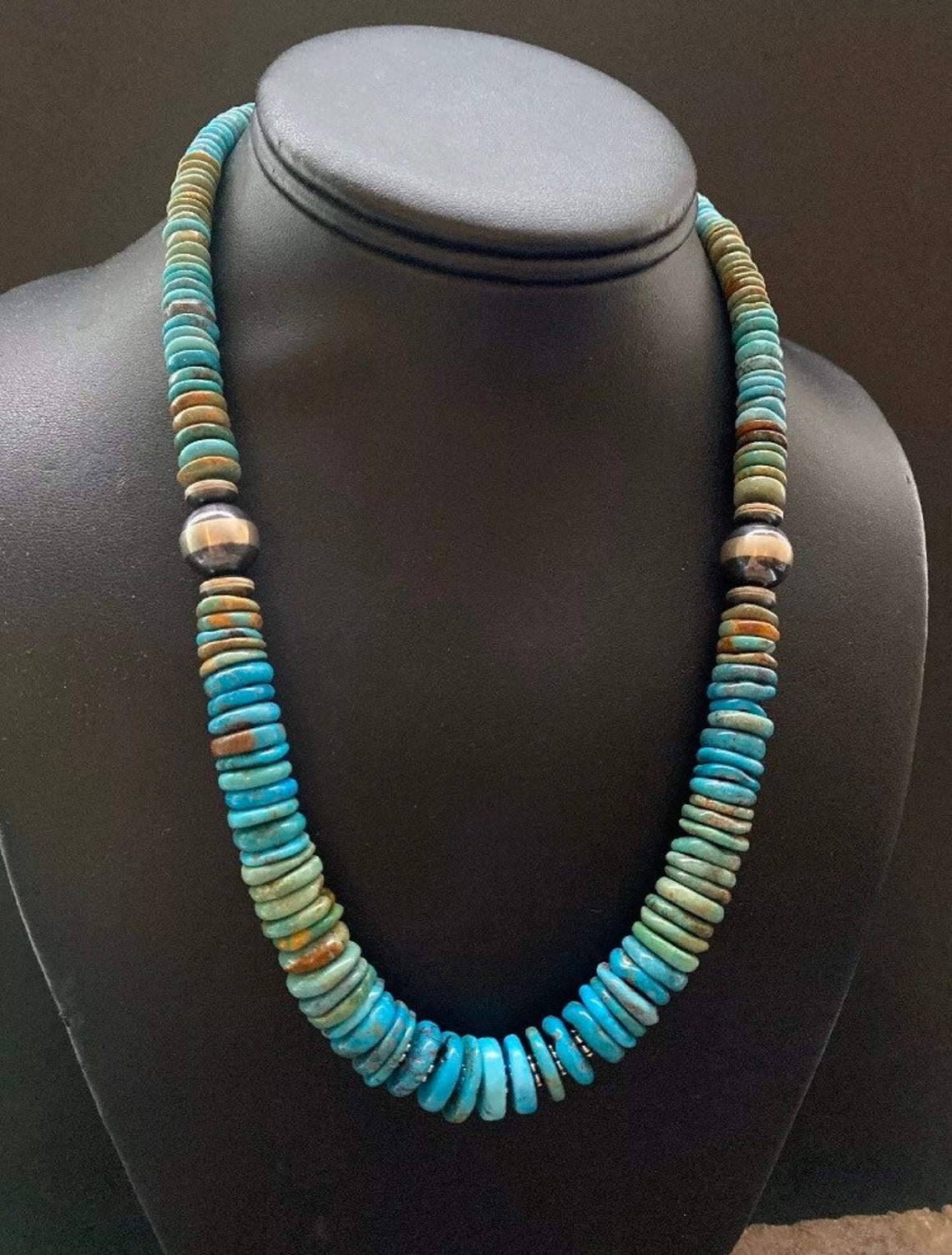 Sterling Silver Graduated Turquoise Bead Necklace. 18 Inch - Etsy