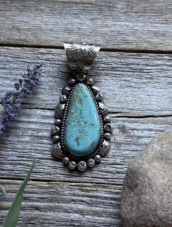 Navajo Native American Sterling Silver Turquoise Handmade Pendant