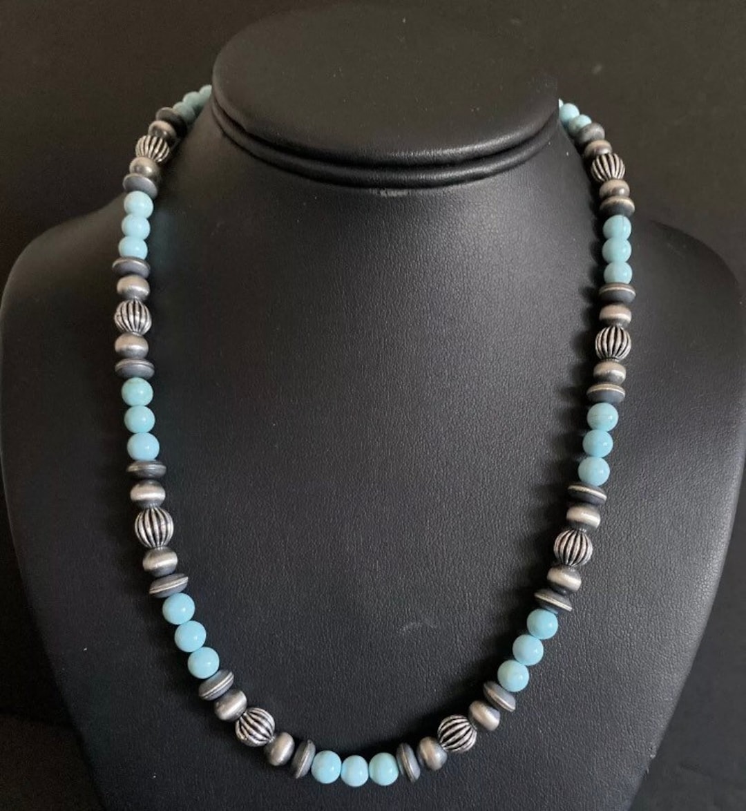 Sterling Silver Turquoise Bead Necklace. 18 Inch - Etsy