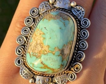 Navajo Sterling Silber Türkis Verstellbarer Ring Etta Enditto Geschenk