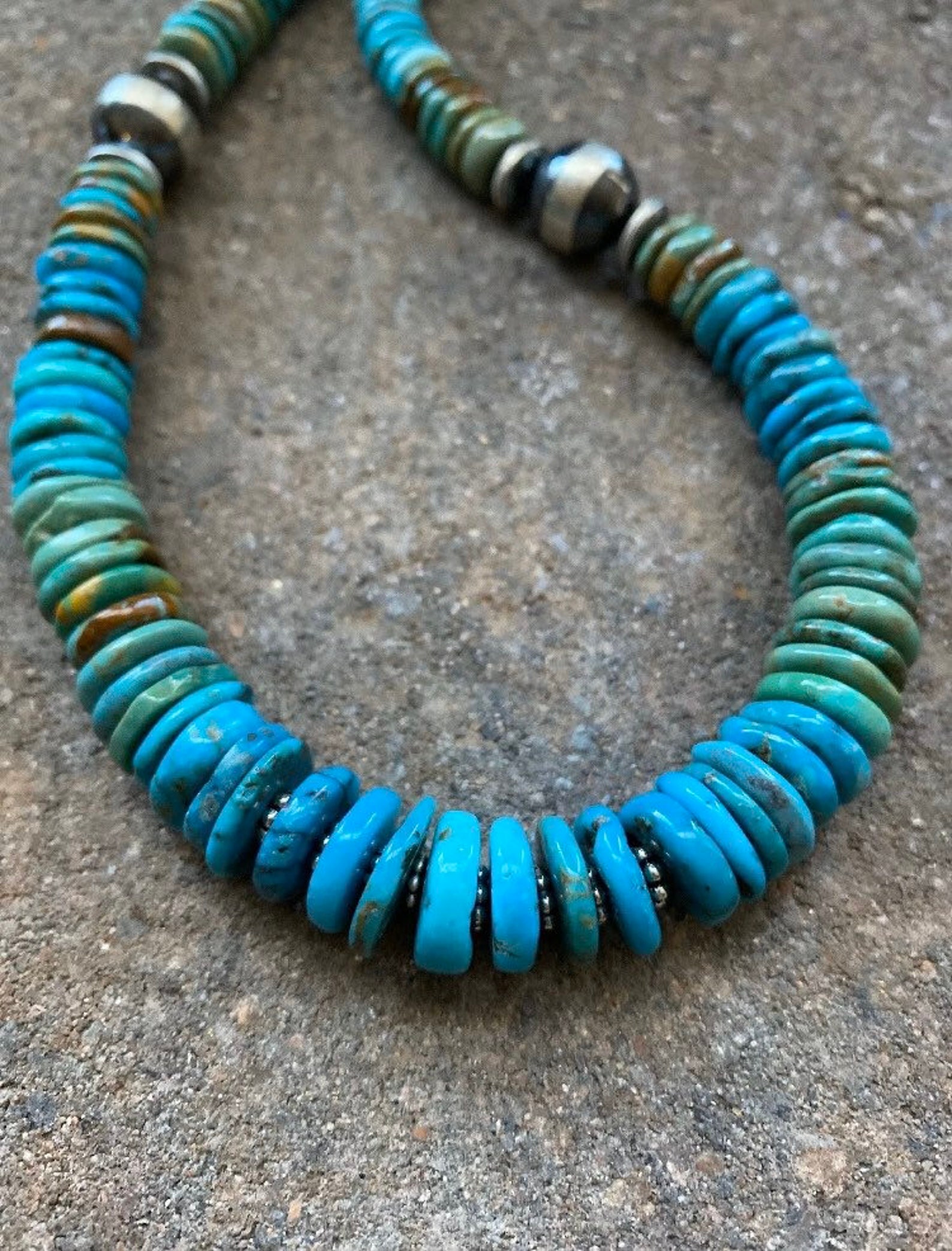 Sterling Silver Graduated Turquoise Bead Necklace. 18 Inch - Etsy