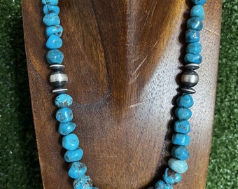 Sterling Silver Turquoise Nuggets W Pearls Bead Necklace. 18 inch