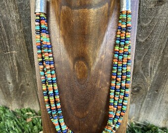 Sterling Silver Multi Strand Multi Stone Pearls Bead Necklace. 24 inch