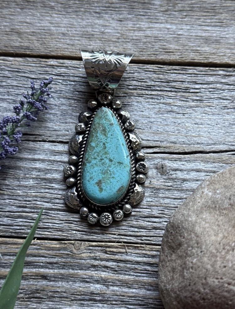 Navajo Native American Sterling Silver Turquoise Handmade Pendant