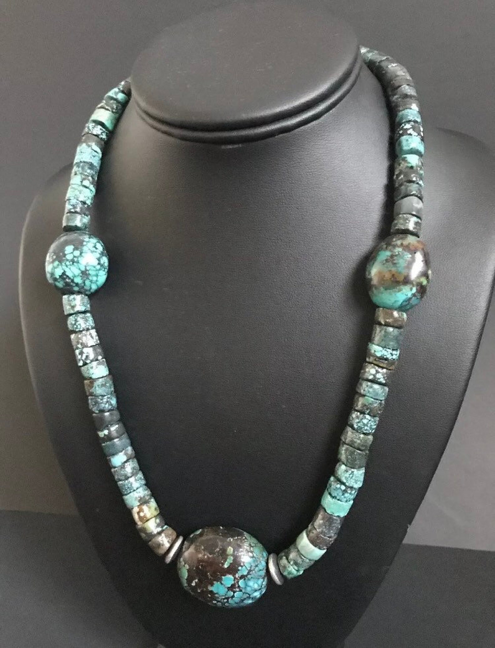 Sterling Silver Turquoise Bead Necklace. 20.25 Inch - Etsy