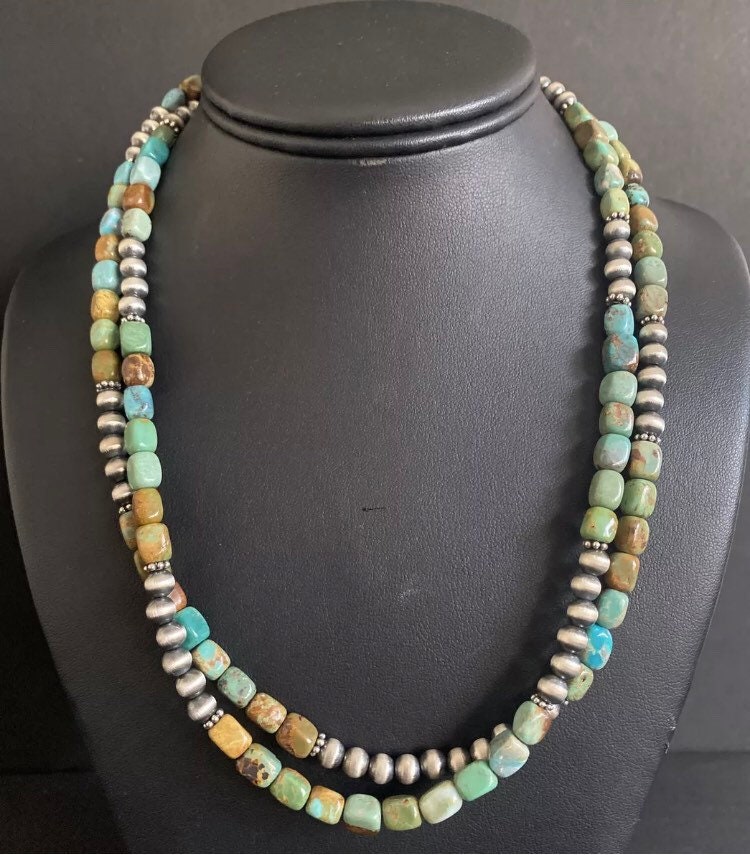 Sterling Silver Multi 2 Strand Blue Green Turquoise Bead