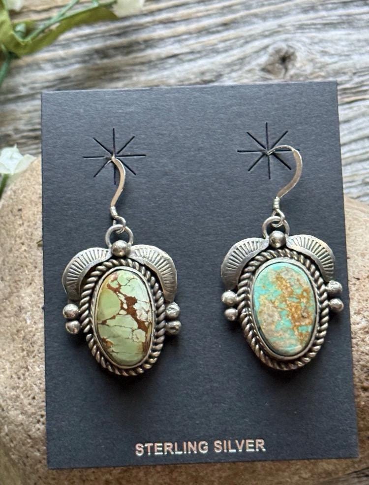 Navajo Sterling Silver Royston Turquoise Earrings C Yazzie - Etsy