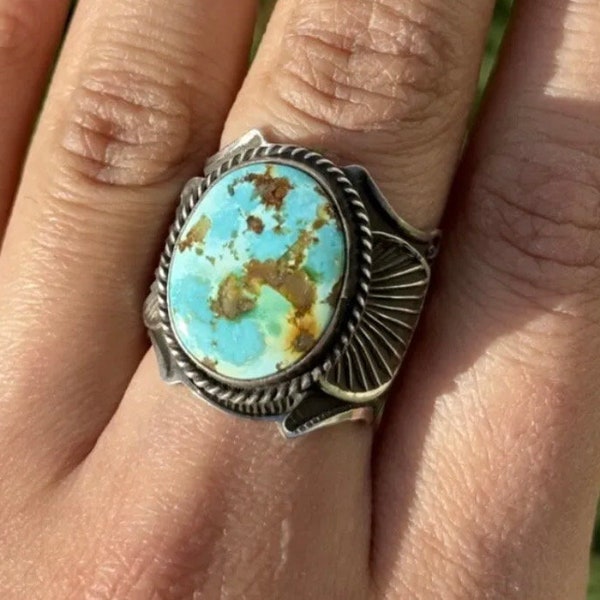 Andy Cadman Sterling Silver Sonoran Gold Turquoise Ring. Size 8.5 Navajo