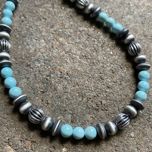 Sterling Silver Turquoise Bead Necklace. 18 Inch - Etsy