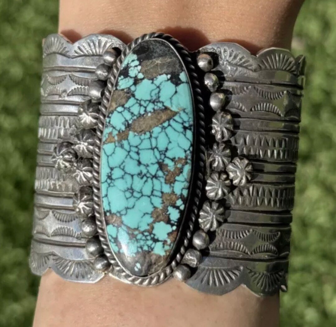 Navajo Native American 925 Sterling Silver Blue Turquoise Cuff Bracelet ...