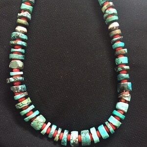 sterling silver turquoise coral bead necklace 18 inches