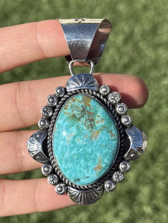 Navajo Native American Sterling Silver Turquoise Handmade Pendant