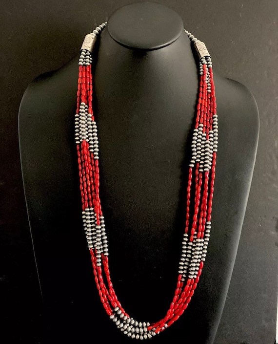 Sterling Silver Multi Strand Red Coral Bead Necklace. 35 Inch - Etsy