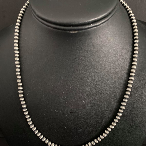 Sterling Silver 4mm Navajo Pearls Bead Necklace.