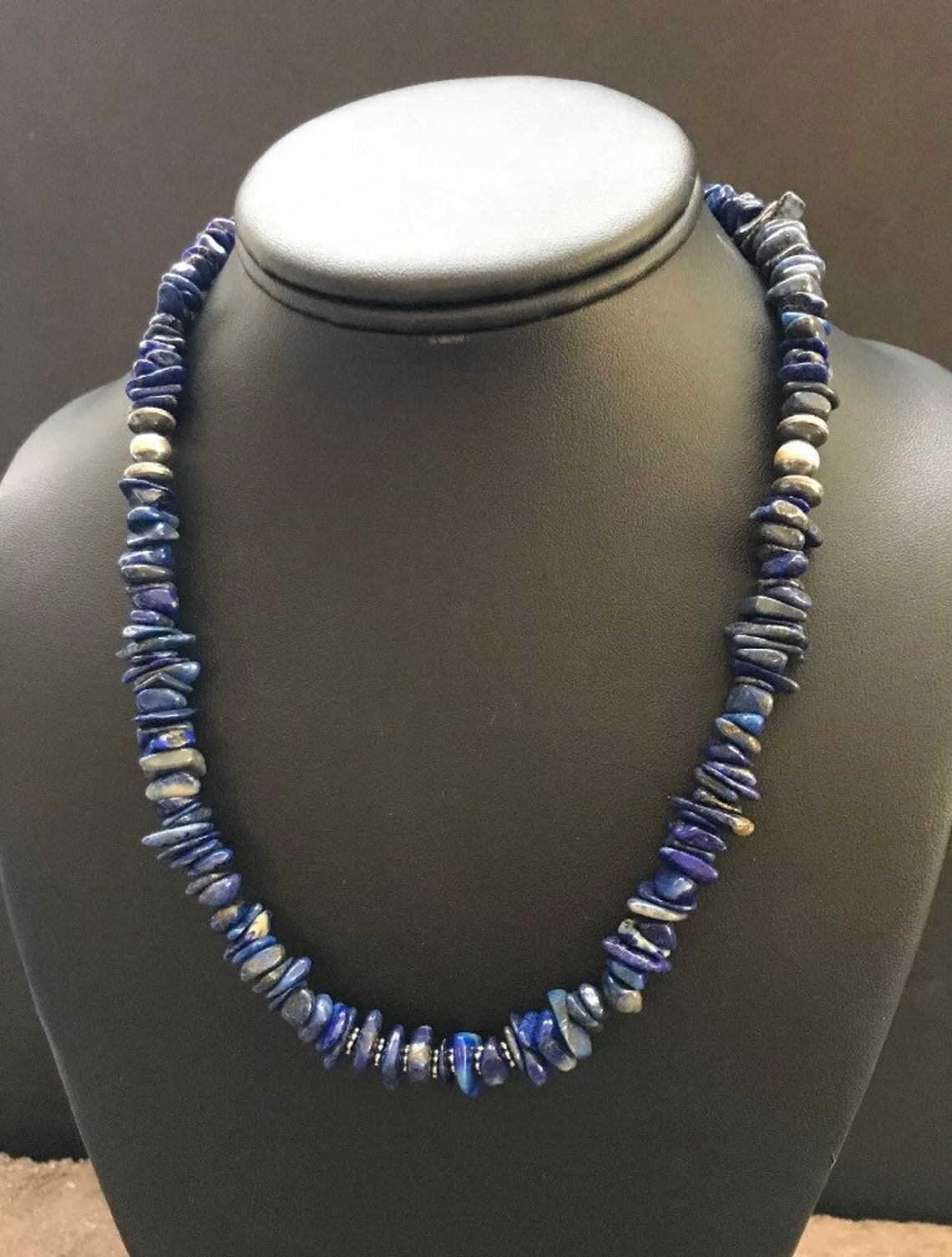 Sterling Silver Lapis Bead Necklace. 18 inch Etsy