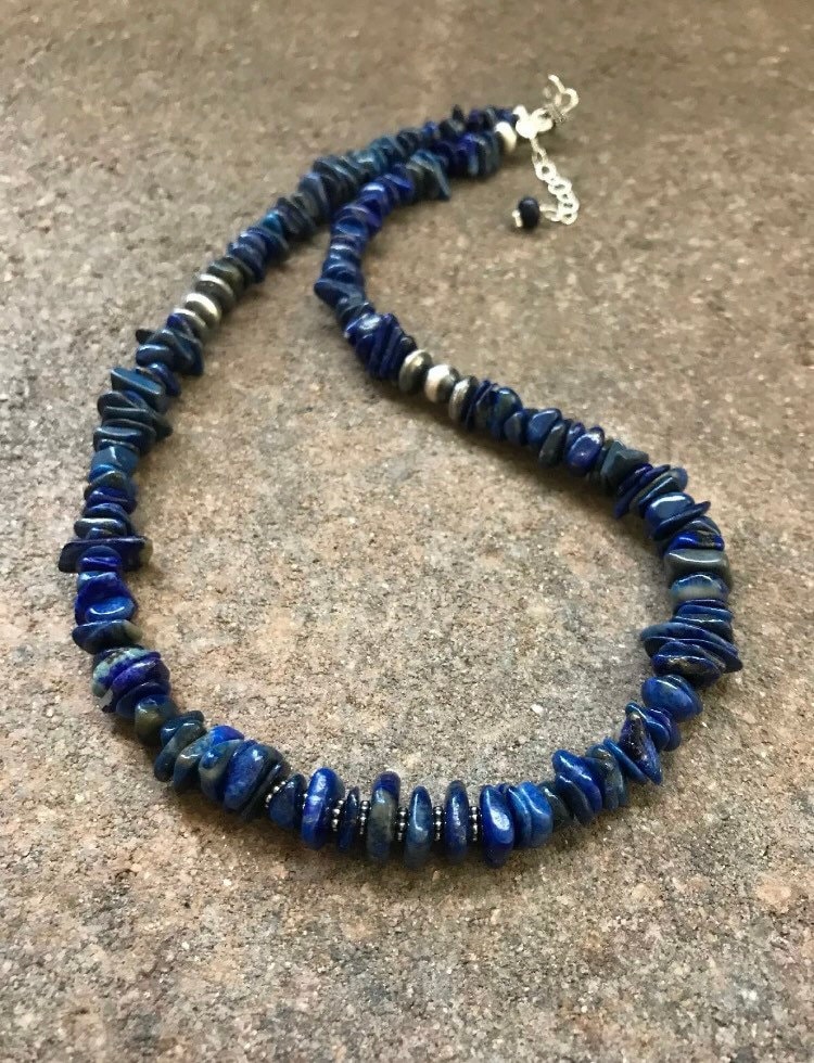 Sterling Silver Lapis Bead Necklace. 18 inch Etsy