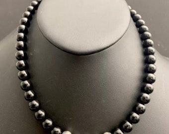 Sterling Silver Black Onyx Bead Necklace. 18 inch. Gift