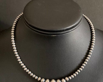 Sterling Silver 4mm Graduated Bead Necklace. 14 inch Choker