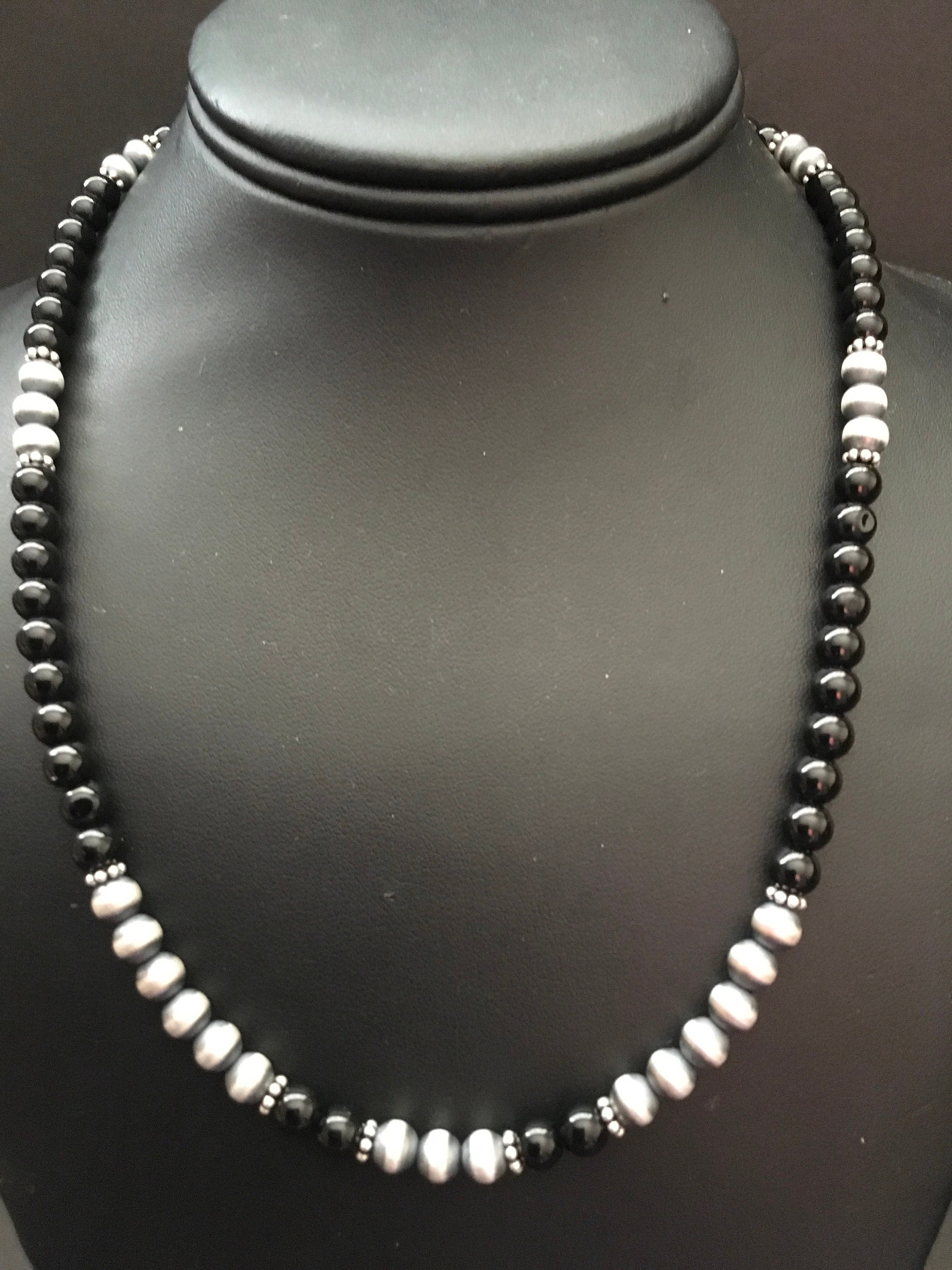 Sterling Silver Black Onyx Bead Necklace - Etsy