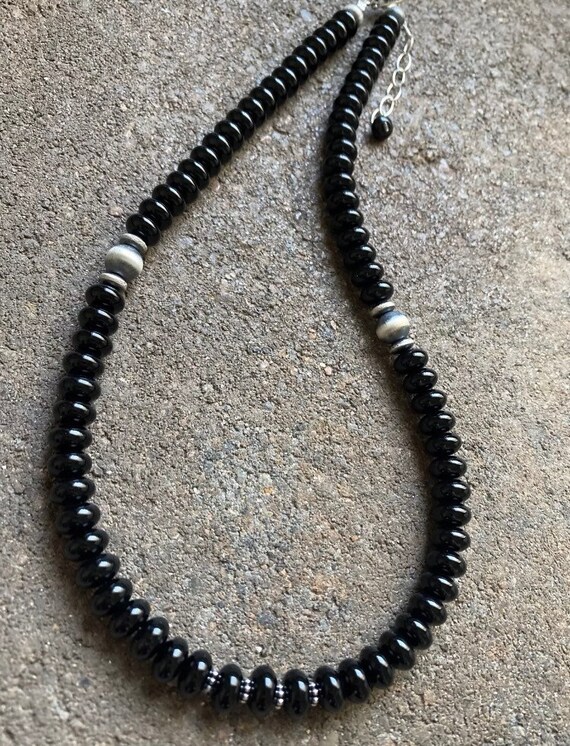 ネックレス・ペンダント EVERYDAY PEARLS WITH BLACK ONYX Vintage 14k Yellow Gold Beaded Black Onyx Pearl Necklace