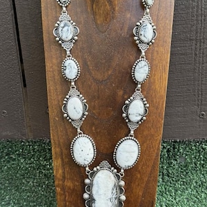 Navajo Sterling Silver White Buffalo Turquoise Lariat Necklace Set Mary Ellen