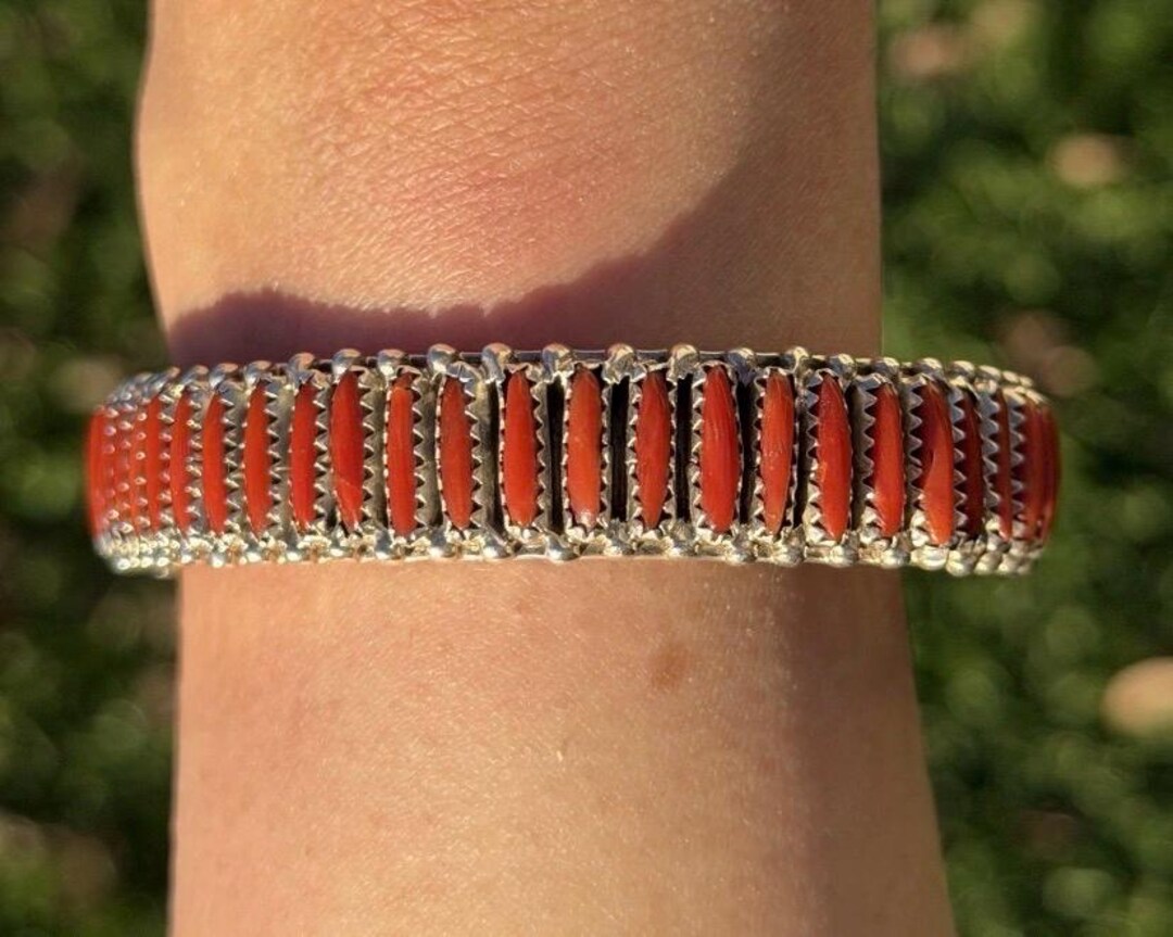Navajo Native Sterling Silver Red Coral Cluster Cuff Bracelet Signed - Etsy