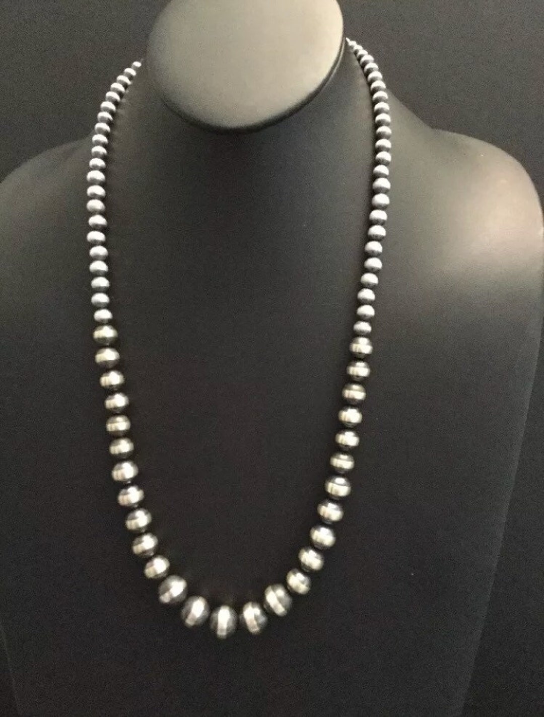 Sterling Silver Navajo Pearls Graduated Bead Necklace. - Etsy