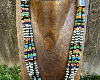 Sterling Silver Multi Strand Multi Stone Pearls Bead Necklace. 24 inch