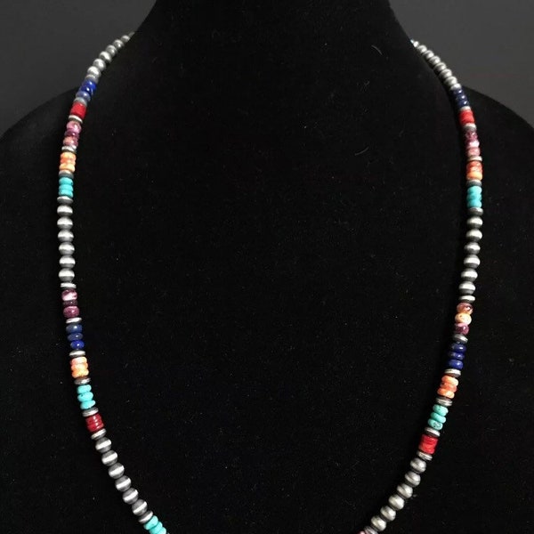 Multi Stone Navajo Pearls Necklace. 20 inch