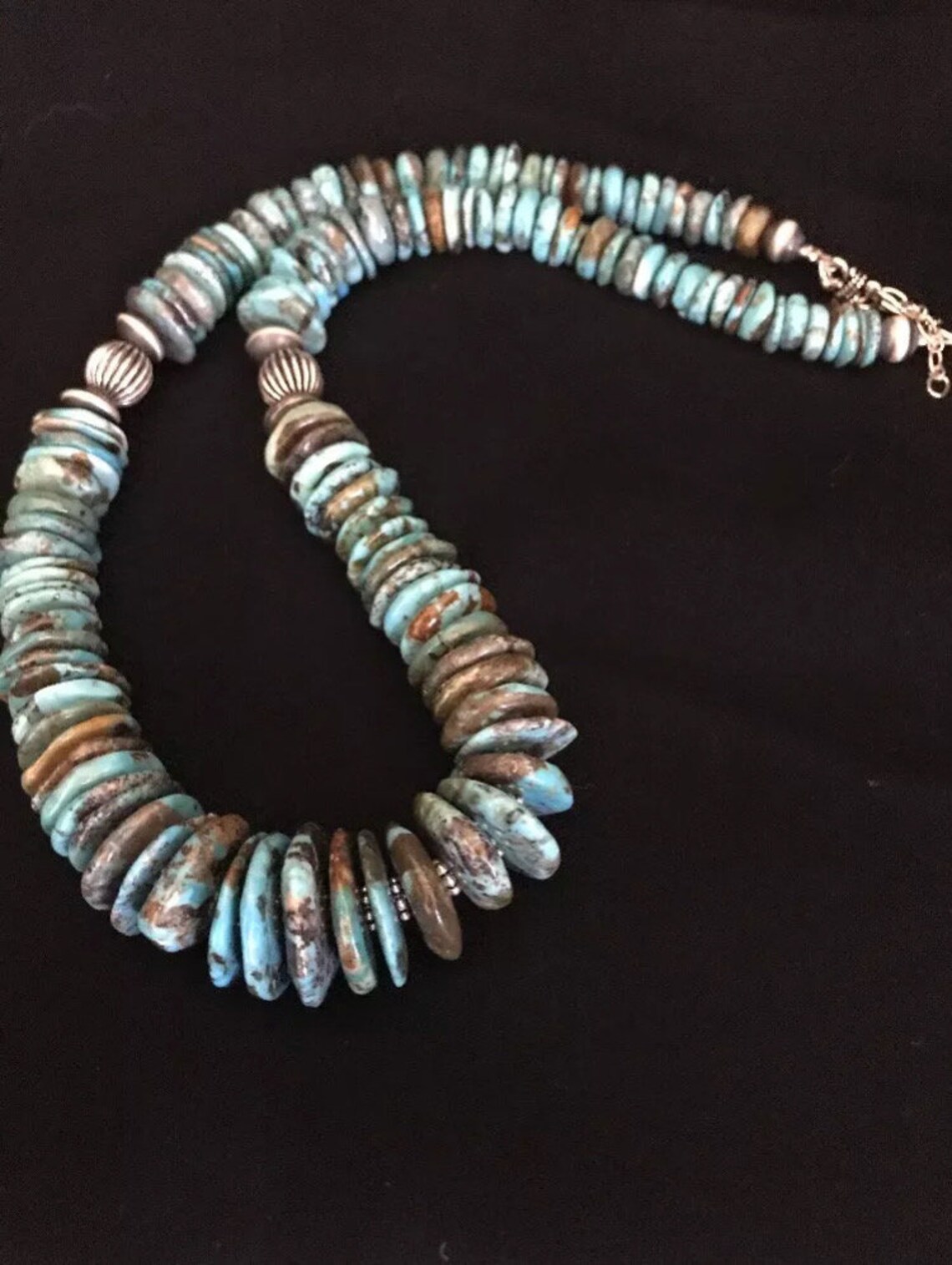 Sterling Silver Graduated Natural Turquoise Bead Necklace | Etsy