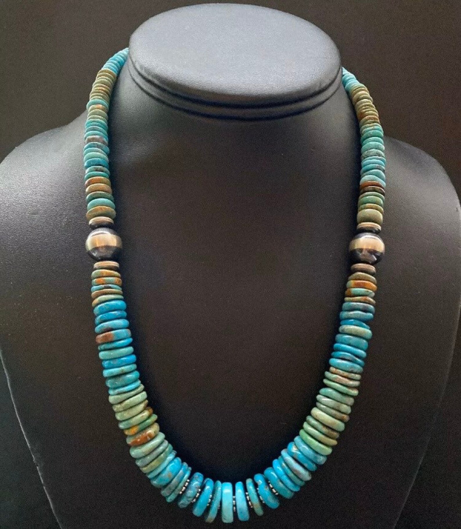 Sterling Silver Graduated Turquoise Bead Necklace. 18 Inch - Etsy
