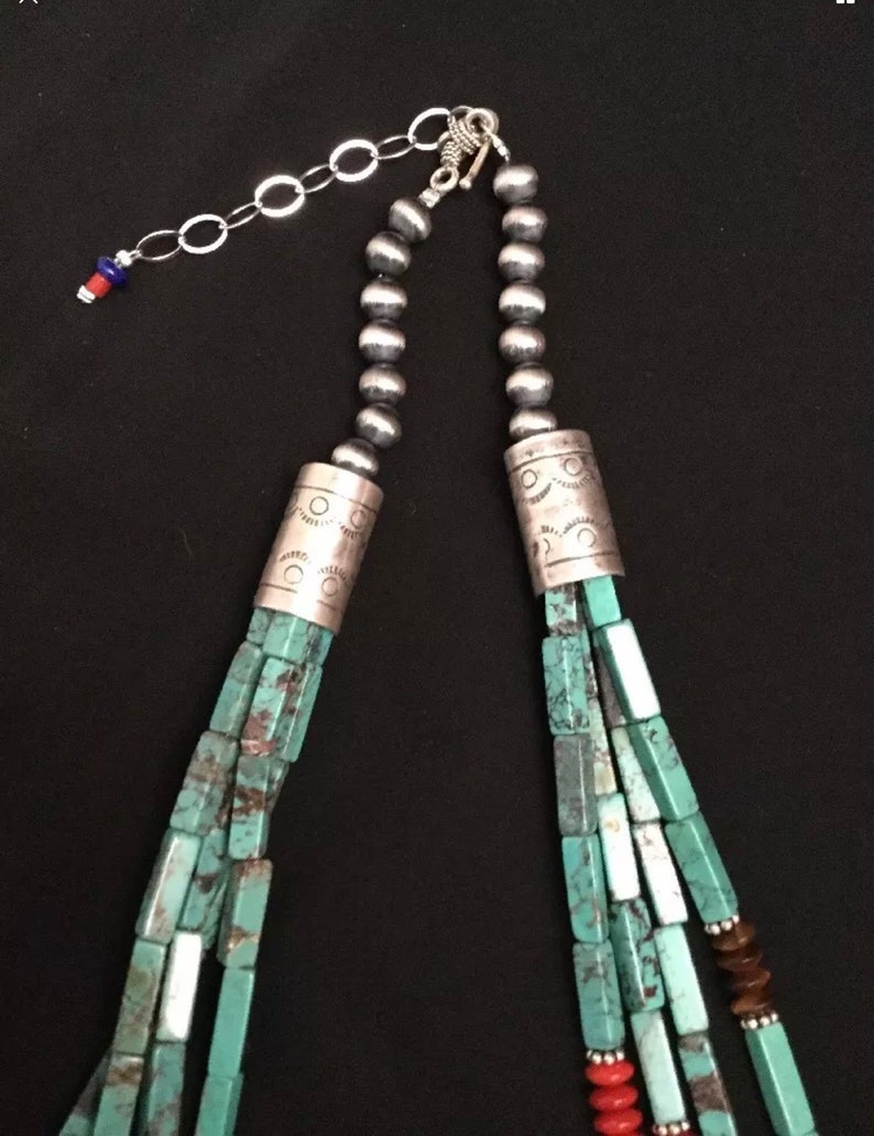 Stunning ! Navajo sterling silver 3 strand Turquoise bead necklace 23 inch