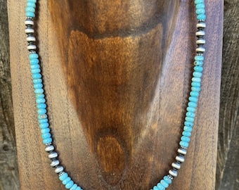 Southwestern Sterling Silver Blue Turquoise W Pearls Bead Necklace. 18 inch