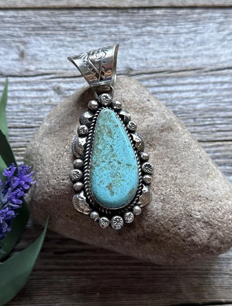 Navajo Native American Sterling Silver Turquoise Handmade Pendant