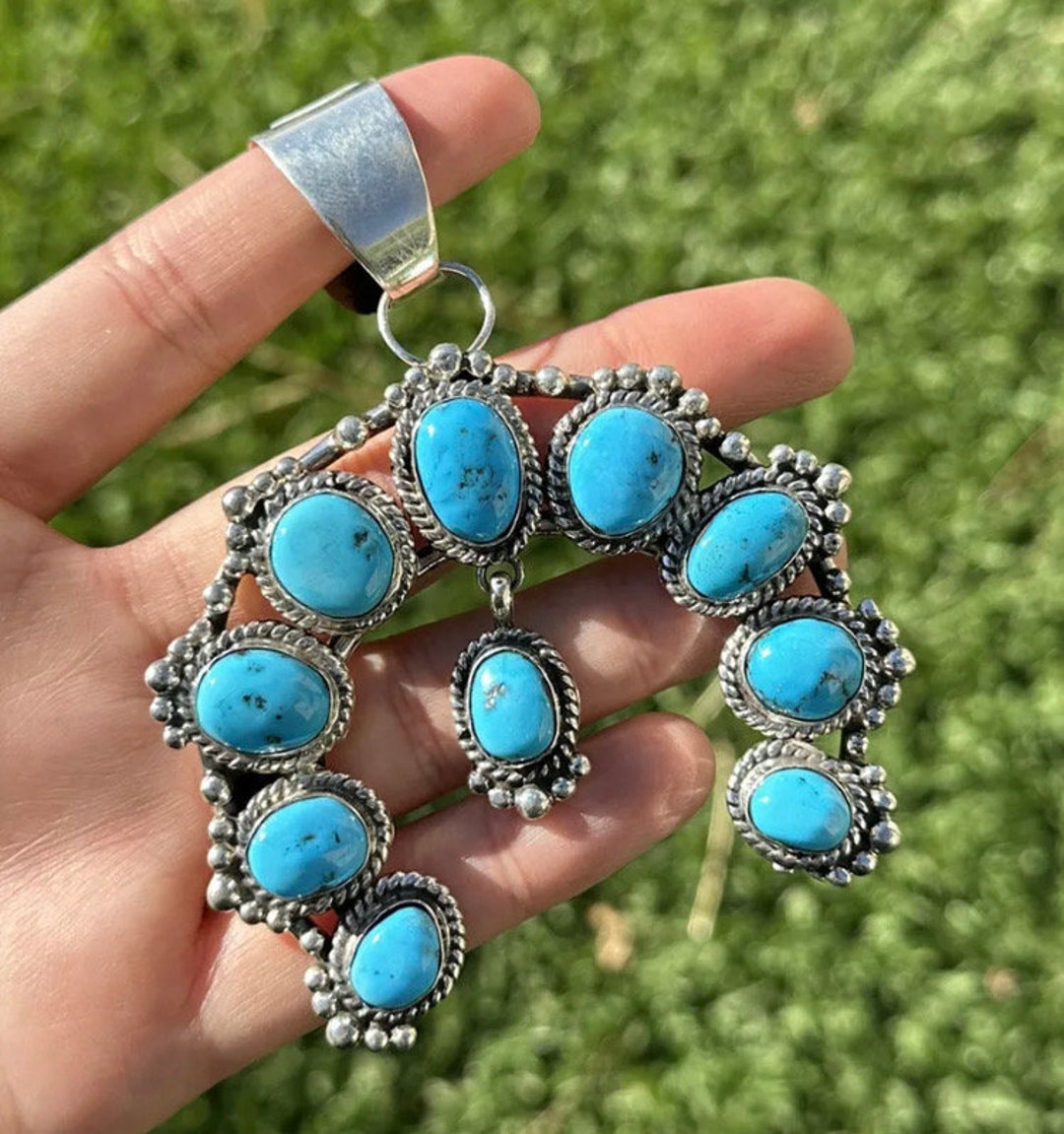 Navajo Sterling Silver Turquoise Naja Pendant. Kee J - Etsy
