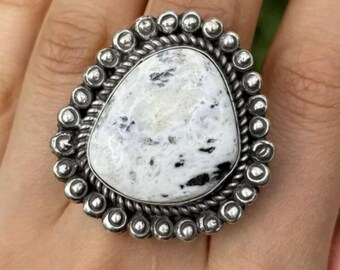 Navajo Sterling Silver White Buffalo Turquoise Adjustable Ring C
