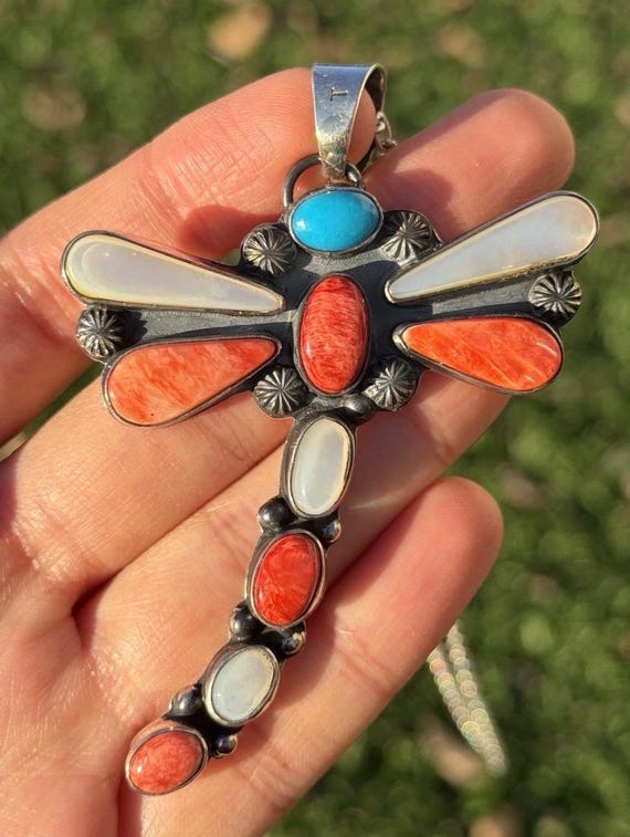 VINTAGEアクセサリー(S003) Navajo Sterling Silver Multi Stone Turquoise Spiny Oyster