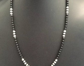 sterling silver black Onyx bead necklace 26 inch