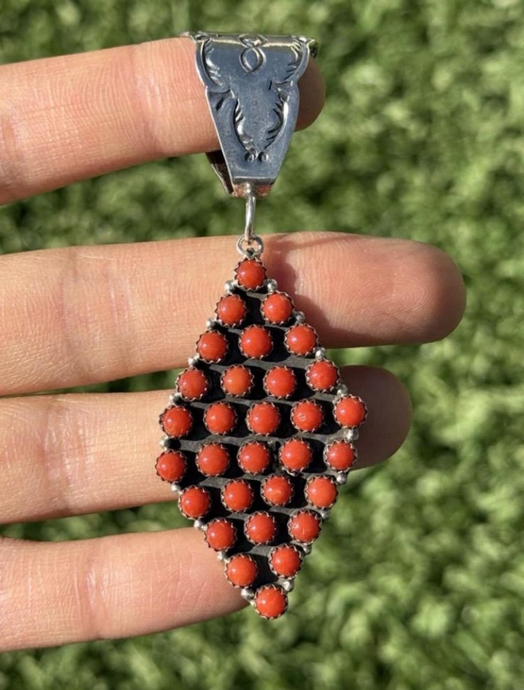 Navajo Sterling Silver Red Coral Cluster Pendant P Johnson - Etsy