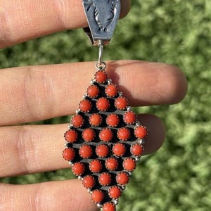 Navajo Sterling Silver Red Coral Cluster Pendant P Johnson
