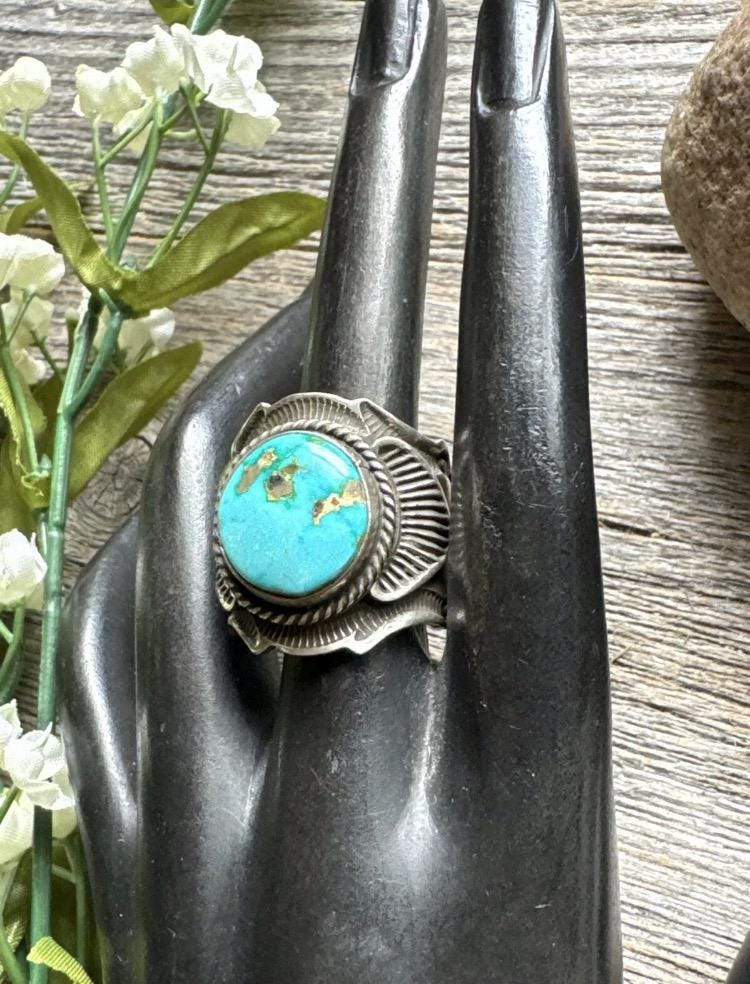 Andy Cadman Sterling Silver Sonoran Gold Turquoise Ring. Size 9