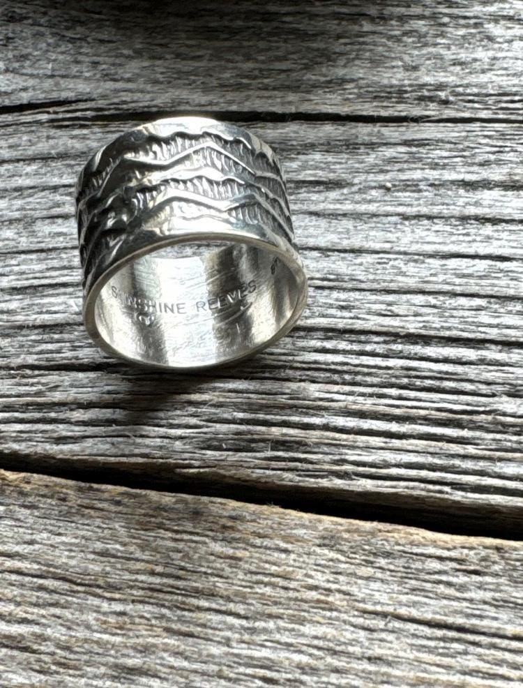 Sunshine Reeves 925 Sterling Silver Stamped Band Ring. Navajo Size