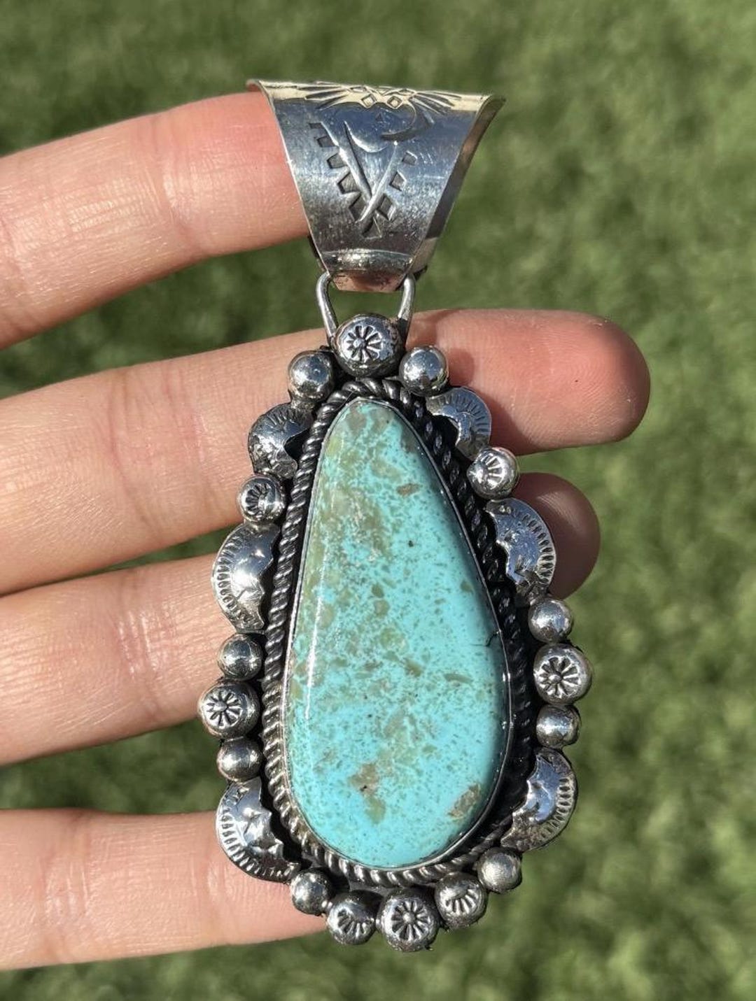 Navajo Native American Sterling Silver Turquoise Handmade Pendant