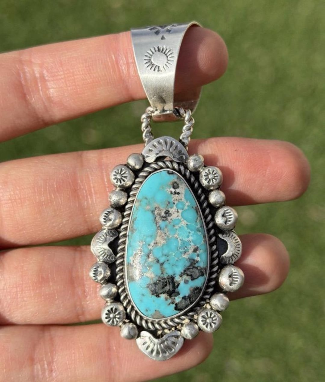 アクセサリー indian jewelry navajo turquoise pendant Navajo Native American Sterling Silver Blue Turquoise Pendant R