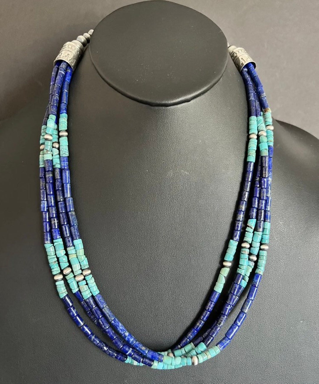 Sterling Silver Multi Strand Stone Lapis Turquoise Bead - Etsy