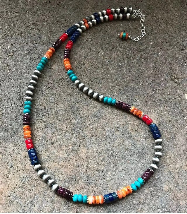 Sterling Silver Native Pearl Mixed Beads Toggle Necklace 20