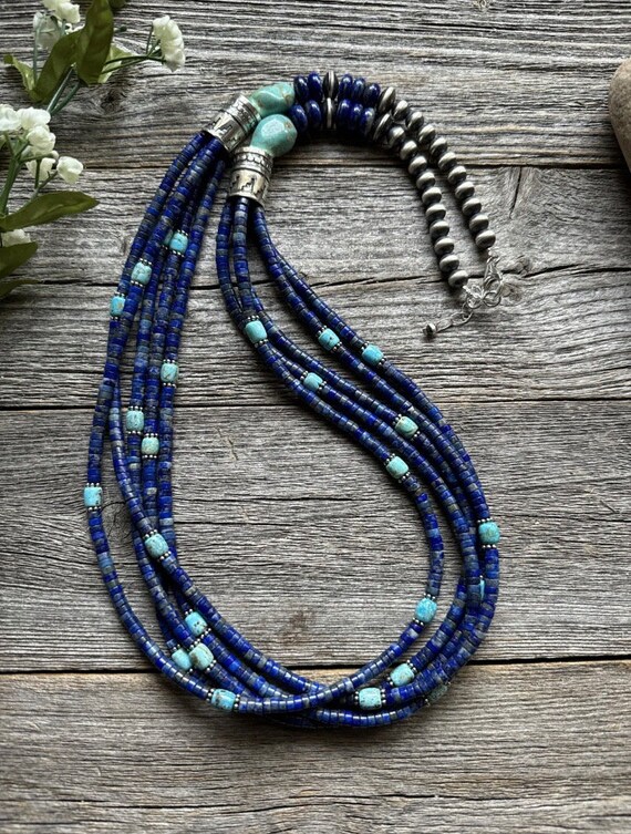 Collana Franki Baker In Argento 925 Con Lapislazzuli Naturale Blu - Lunghezza 45 Cm - Gioiello Artigianale - 2