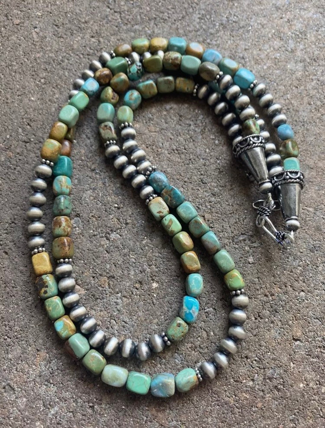 アクセサリー Folk/N SILVER BEADS NECKLACE Sterling Silver Multi Strand Turquoise W Pearls Bead
